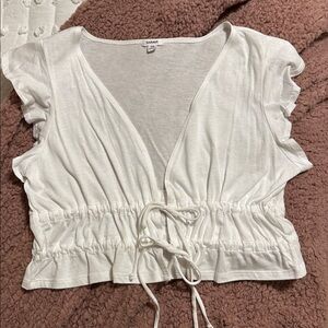 Garage tie front ruffle sleeve top